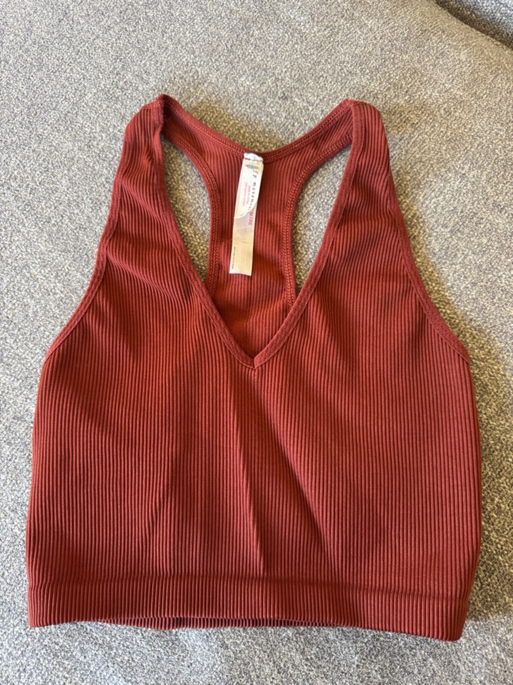 Free People Movement Ribbed V-Neck Racerback Bralette in Rust